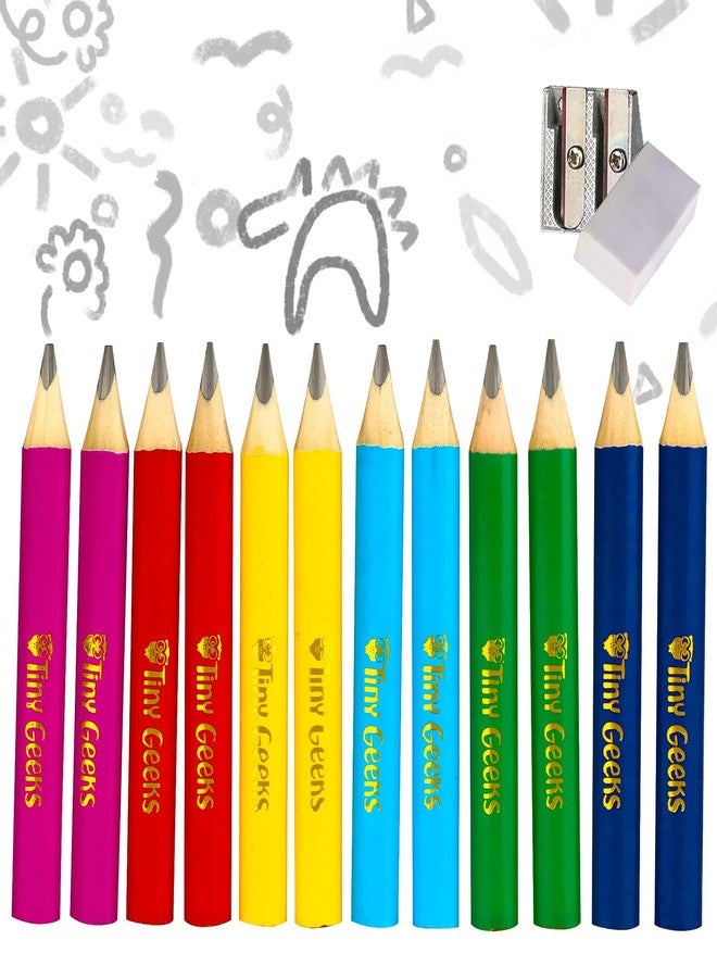 TinyGeeks Jumbo Pencils HB - NEW -12 - Triangle Short Pencils for Kids + Sharpener - Perfect for Preschool, Toddlers and Beginners + Recommended by Teachers & Experts Jumbo black - Image 1